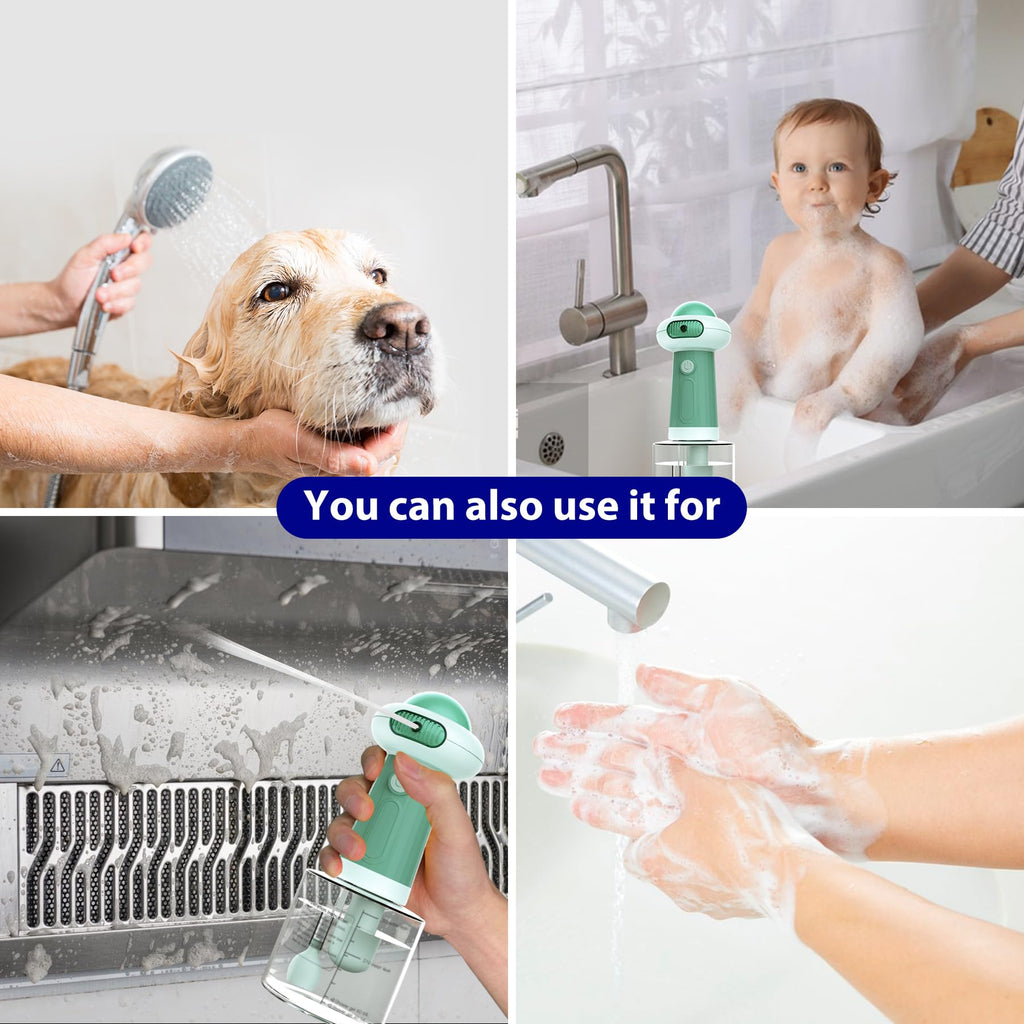 NRYDEPET Electric Dog Shampoo Dispenser & Foam Machine - Automatic Pet Bath Soap Dispenser with Magnetic Charging, Waterproof Dog Shower Frother for Dogs, Cats, Puppies (Green)