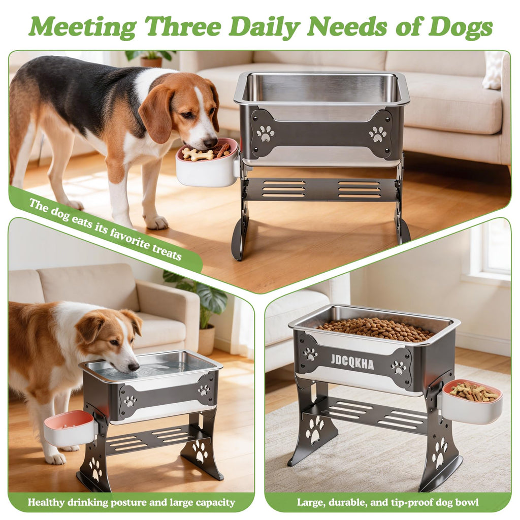 JDCQKHA 3 Gallon Elevated Dog Bowl Large Breed Raised Dog Water Bowl Stand,3 Height Adjustable Stainless Steel Pet Feeder Station with Anti-Slip Mat,Black Pet Bowl for Relief Joint Pressure,Easy Clean