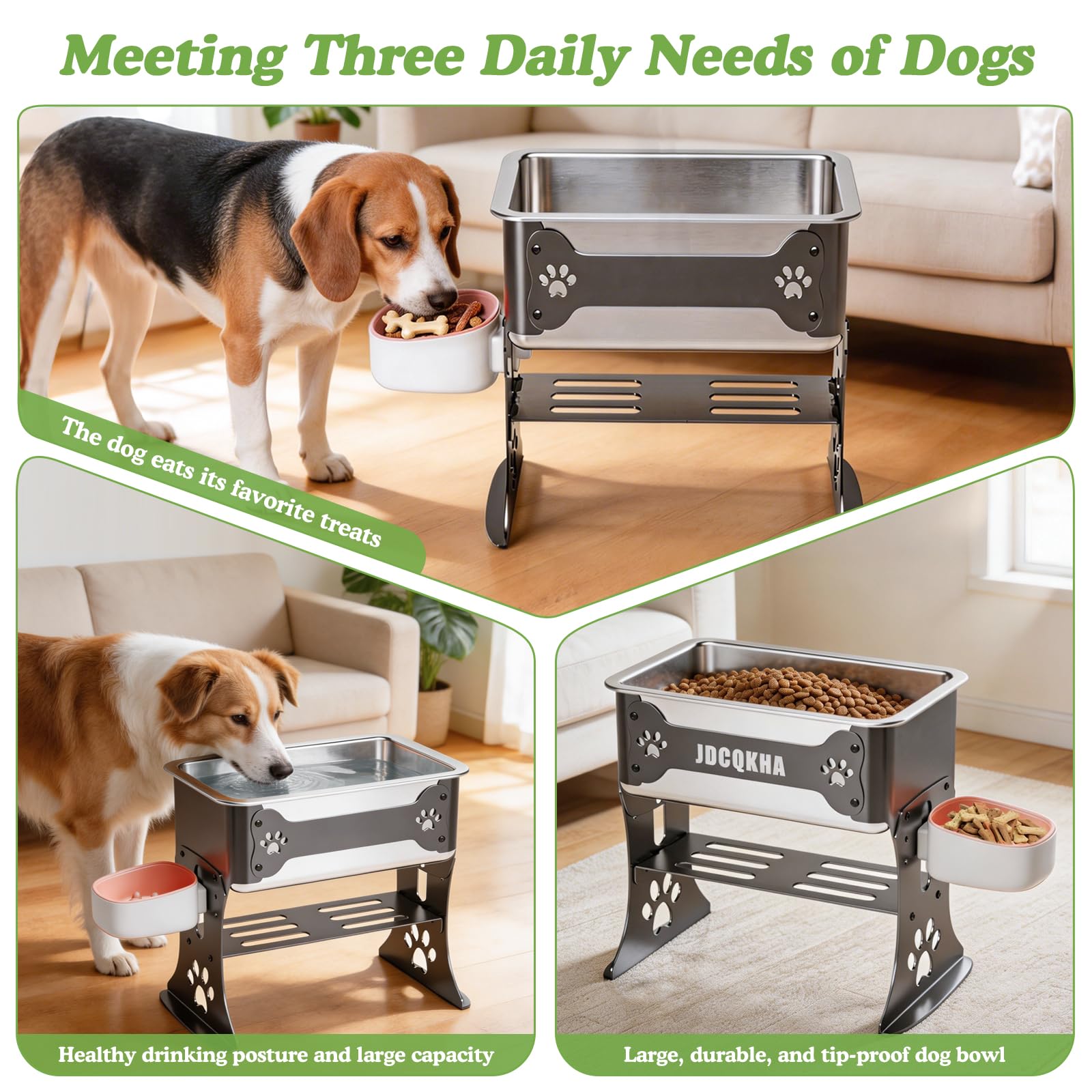 JDCQKHA 3 Gallon Elevated Dog Bowl Large Breed Raised Dog Water Bowl Stand,3 Height Adjustable Stainless Steel Pet Feeder Station with Anti-Slip Mat,Black Pet Bowl for Relief Joint Pressure,Easy Clean