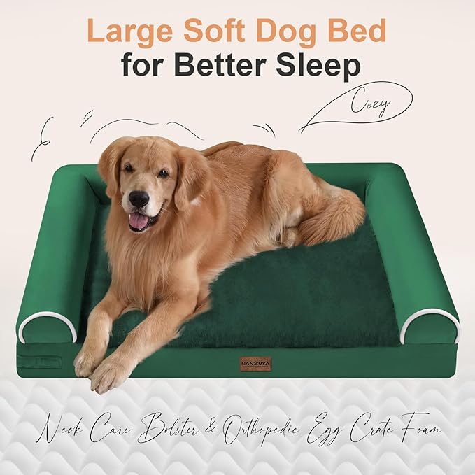 Large Dog Bed Orthopedic Washable: Beds Bolster XXL Bed Big XLarge Dogs Egg Crate Foam Sofa Couch Waterproof Removable Cover - Emerald