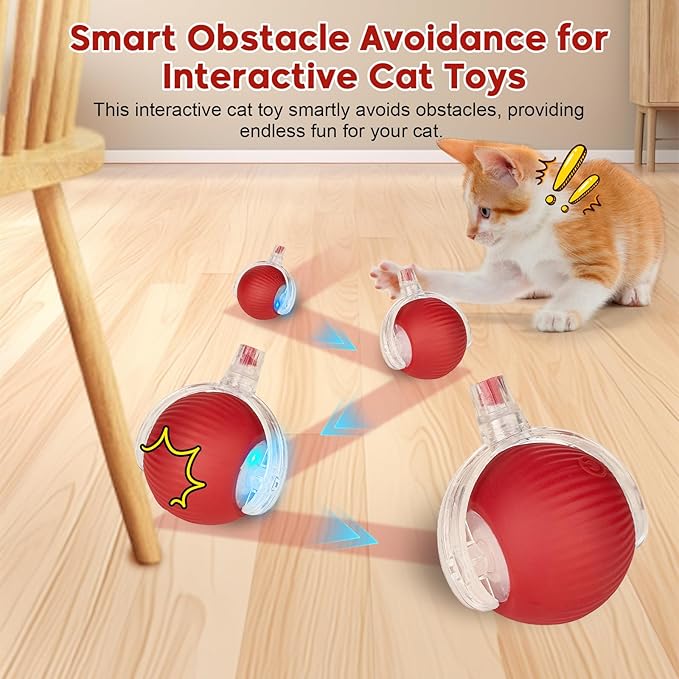 Utroni Interactive Dog & Cat Electric Active Toys, Smart Rolling Ball for Dogs & Cats, 360° Smart Automatic Rolling Pet Ball, Fast Moving Toy for Bored Indoor Kitty, Rechargeable(Red)