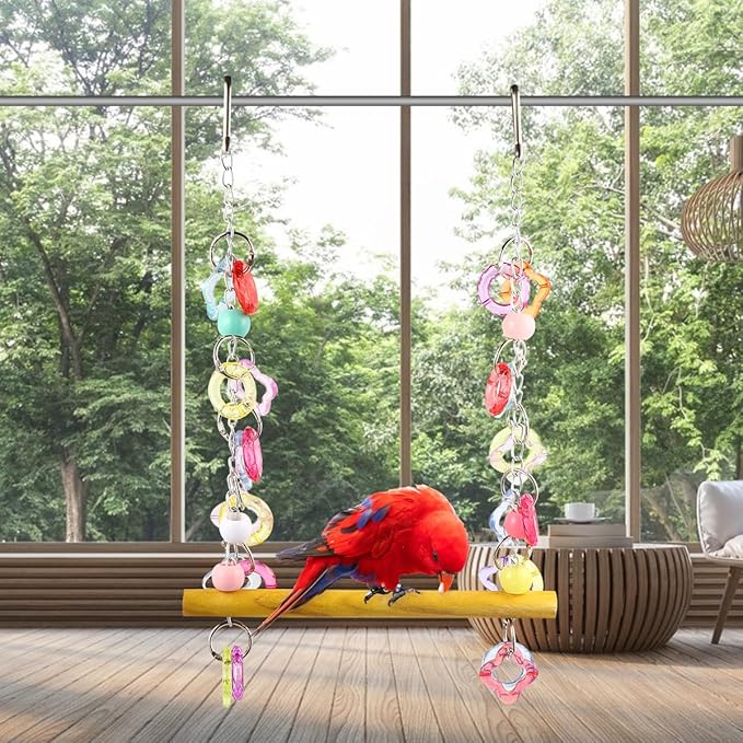 FRCOLOR Pet Bird Swing 7.87 Inch Wooden Hanging Chewing Toy for Medium Small Parrots Parakeets Macaws Cage Garden Rest Play