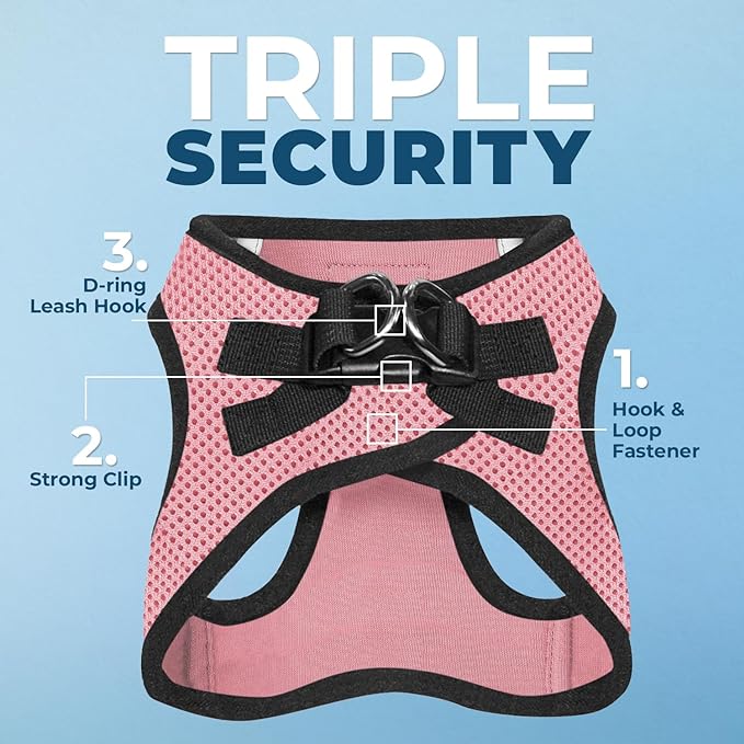 Best Pet Supplies Voyager Step-in Air Harness - All Weather Mesh, Reflective, No Pull Harness for Dogs, Cats - Secure with Hook & Loop Fastener, Buckle, Double D-Rings - Pink/Black Trim, S