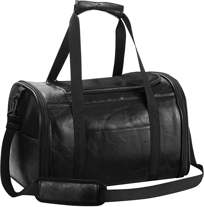 Lasaviin Fashion Leather Dog Carrier Cat Carrier Airline Approved Pet Carrier for Small Medium Dogs Cats Under 15Lbs, Collapsible Soft Sided Travel Puppy Carrier