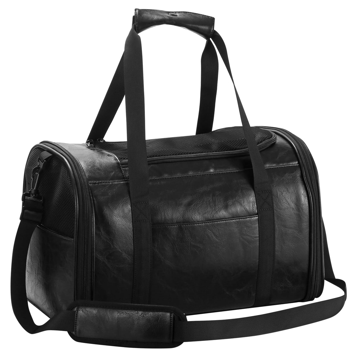 Lasaviin Fashion Leather Dog Carrier Cat Carrier Airline Approved Pet Carrier for Small Medium Dogs Cats Under 15Lbs, Collapsible Soft Sided Travel Puppy Carrier