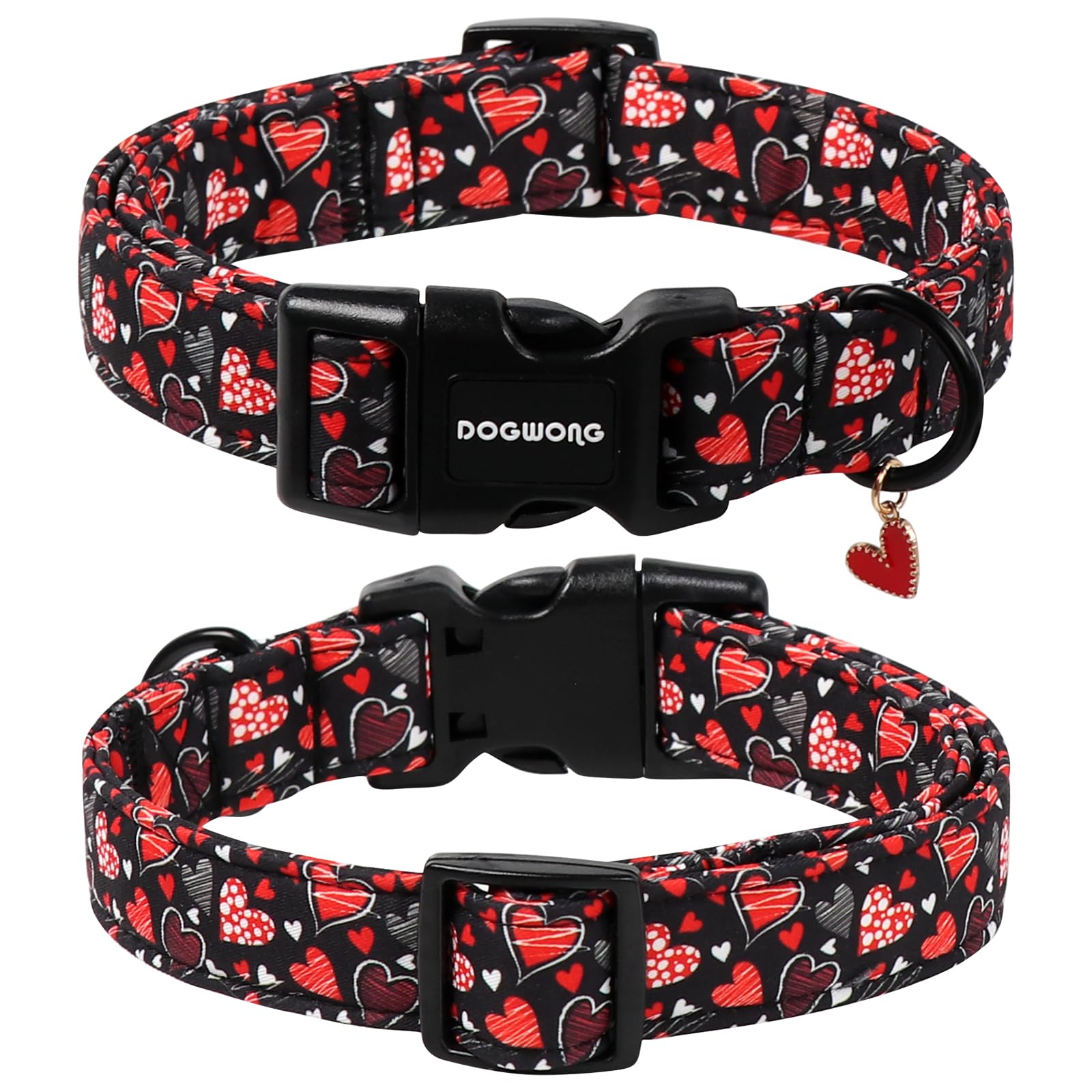 DOGWONG Valentine's Day Dog Collar, Red Heart Dog Collars Female or Male Adjustable Cotton Pet Collar with Quick Release Buckle for Small Medium Large Dogs,XS