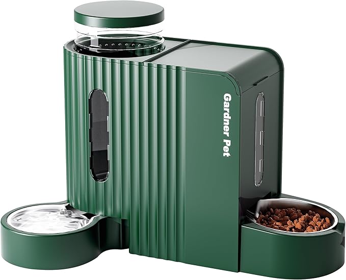 Gardner Pet Automatic Gravity Cat Food Feeder and Water Dispenser Stainless Steel Two-in-One Set Large Capacity Dispenser for Pets Dogs, Puppies, Kittens-(0.8 Gallons x 2)