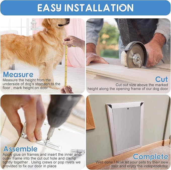 SmarketBuy Large Dog Door, Weatherproof Aluminum Dog Door with Automatic Closing Double Panels Easy to Install Pet Door for Large Dogs and Cats, Closing Panel Included