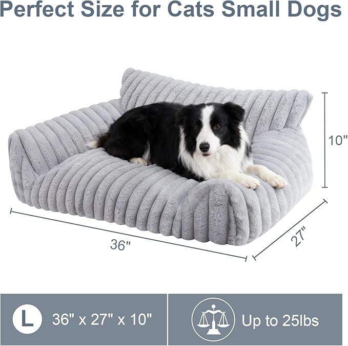 Cute Dog Cat Couch for Medium Large Dogs,Fluffy Pet Sofa Dog Couch Bed with Premium Soft Corduroy Fleece,Cute Washable Dog Bed Medium Large Size Dog,Supportive Cat Sofa Pet Bed(36x27x10,Grey)