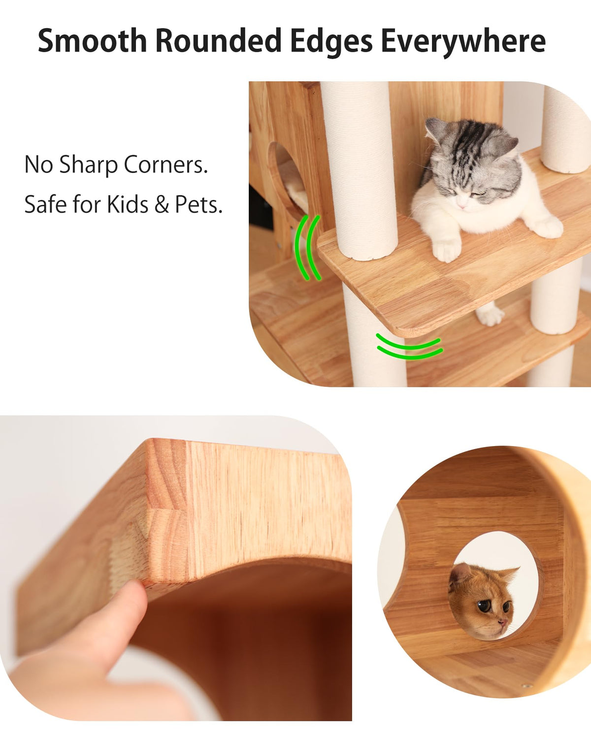 PETTIFUL 61.8" Wood Cat Tree Tower for Large Cats, Acrylic Bowl & Ladder