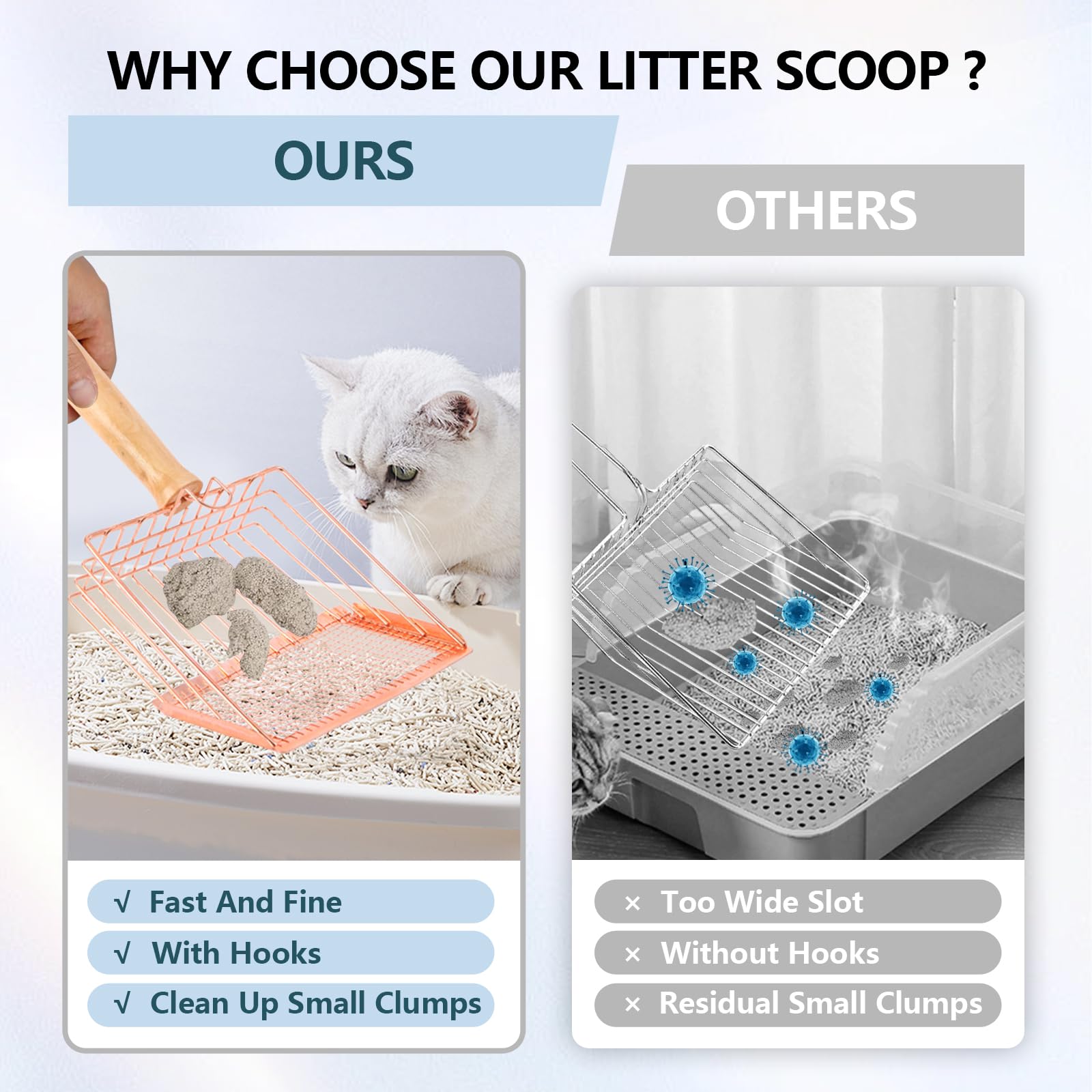 AFOLOREET Litter Scooper, Metal Litter Scoop, Pooper Scooper with Wooden Handle, Cat Litter Scoop, Metal Scooper & Speed Sifter Deep Shovel Scoop Filter,Kitten Pooper Lifter for Litter Box