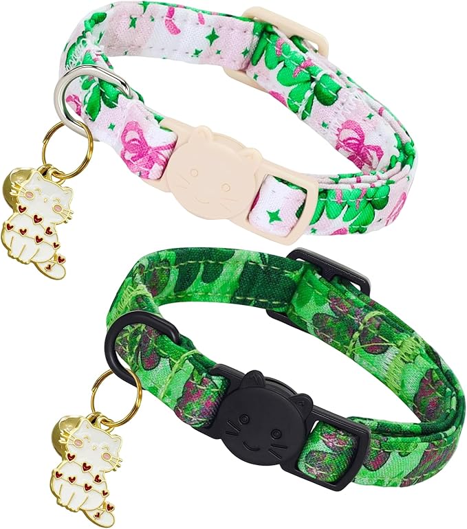 Elegant little tail 2 Pack Cat Collar- Christmas Cat Collars Breakaway with Bell Pendant Wedding Kitten Boy Girl Safety Adjustable 7-12 Inch Collar for Small Cats Puppy