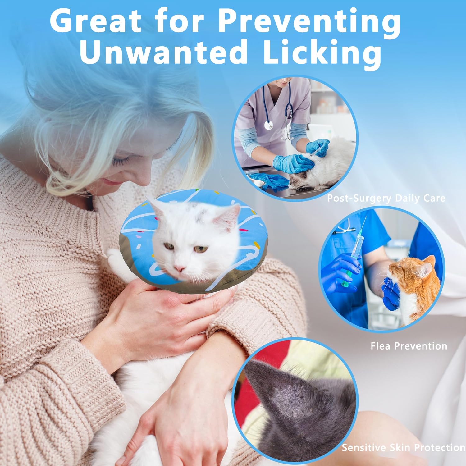 Seyezo Cat Cone Collar Soft, Adjustable Cat Recovery Cone, Waterproof Blue