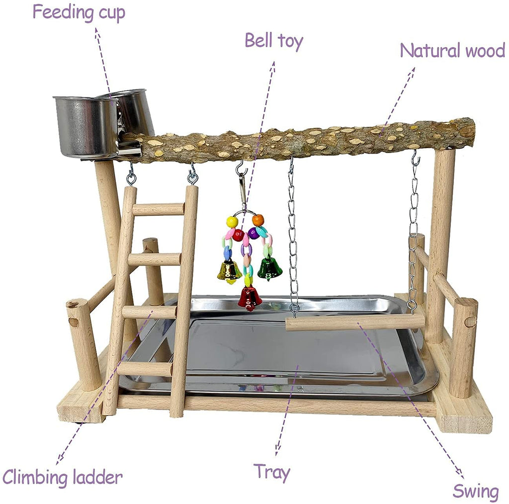 PINVNBY Bird Playground Birdcage Playstand Pet Bird Perch Platform Stand Parrot Play Gym Parakeet Cage Decor Budgie Perch Stand with Feeder Seed Cups Ladder Chew Toys for Small Animals Parrot Parakeet