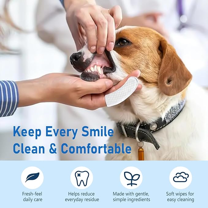 GIFTMISSU 80 Counts Pet Dental Finger Wipes for Dogs and Cats - Disposable Dog Teeth Cleaning Wipes for No-Rinse Daily Oral Care, Pet Tooth Cleaning Wipes