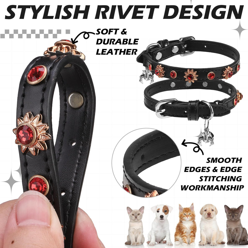EXPAWLORER Leather Cat Collar for Girl Boy Cats,Black(Diamond Sunflower)