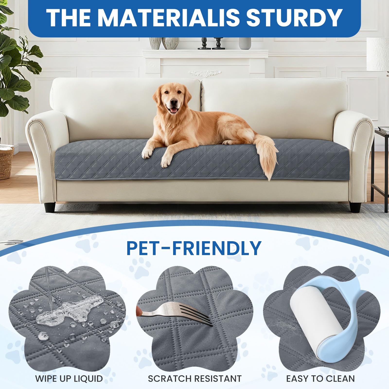 CYCMACO Waterproof Dog Blanket, Non-Slip Soft Pet Bed Cover, Couch Cover for Dogs Washable, Protects Sofa, Furniture, Crate, Car, Tear Resistant Leakproof Pet Blanket (30x53 Inch, Dark Grey)