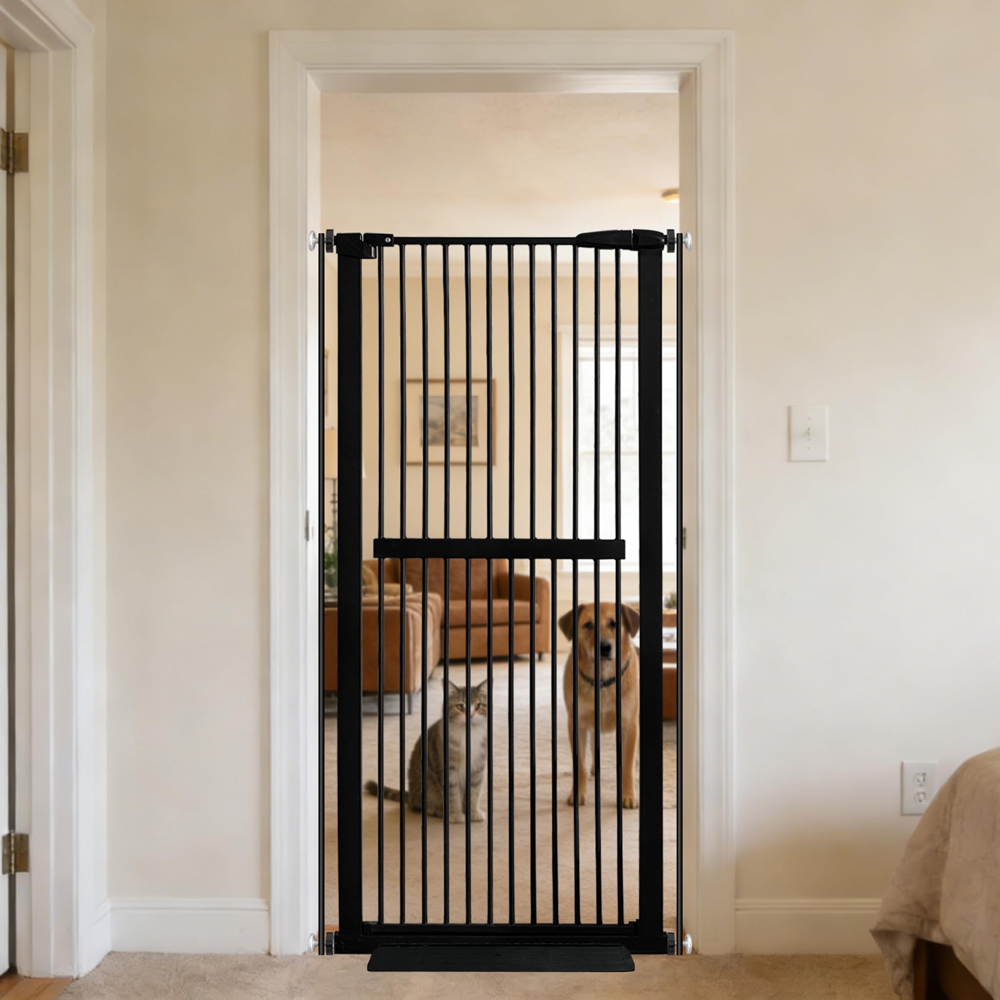 Lumizone 61.02" Extra Tall Pet Gate for Cat Dog 30.12"-34.05" Wide Black