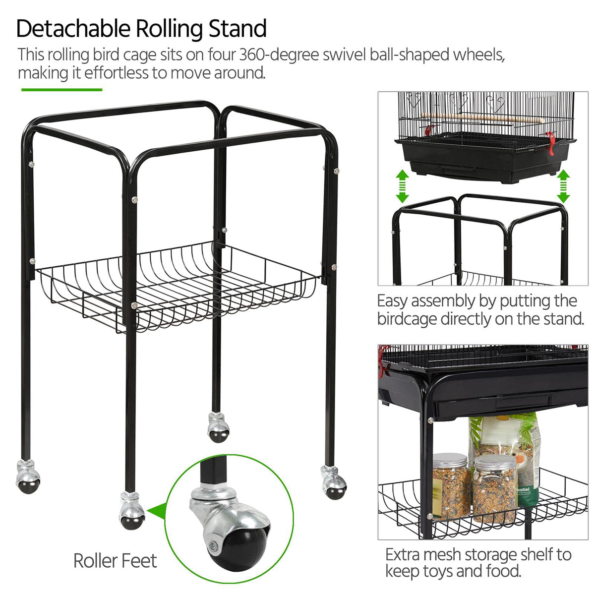 Yaheetech 64'' Open Top Bird Cage for Parakeets & Cockatiels, Black