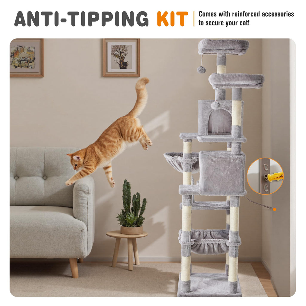 Sweetcrispy 71 Inch Cat Tree Tower with Natural Sisal Scratching Post