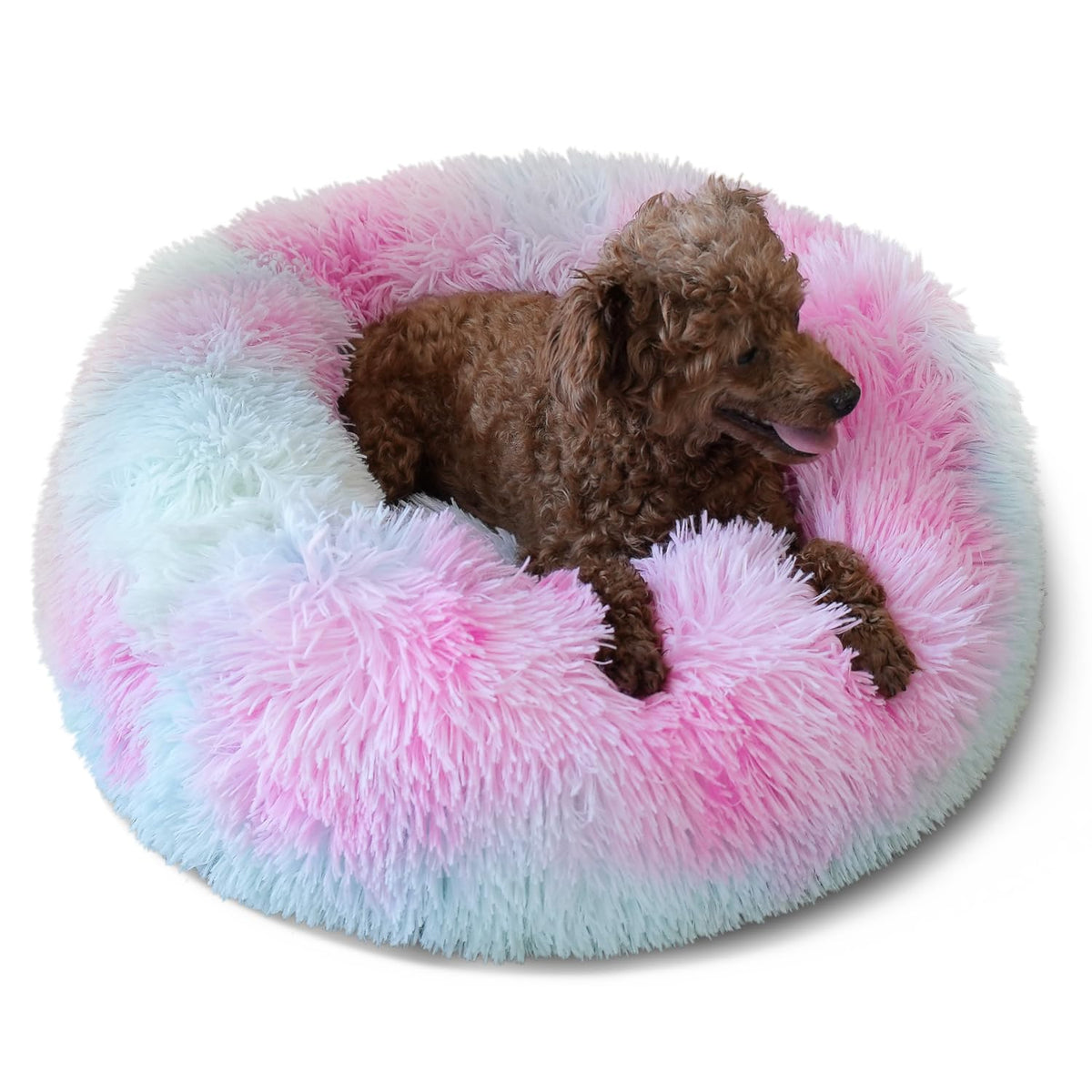 nononfish Round Calming Dog Bed,Plush Donut Pet Bed for Small Dogs