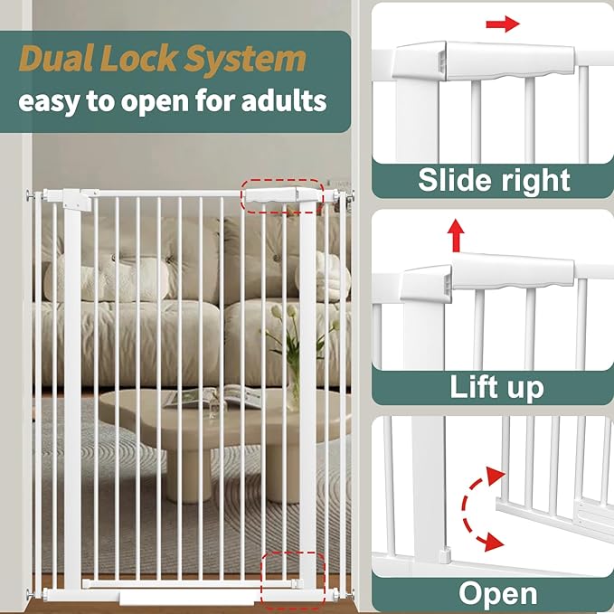 40.55" Tall, 45.86-53.74 Inch Wide, 1.37" Ultra Narrow Spacing Dog Pet Baby Gate Indoor for Doorway Hallway, Pressure Mounted 46 47 48 49 50 51 52 53 Inches Wide