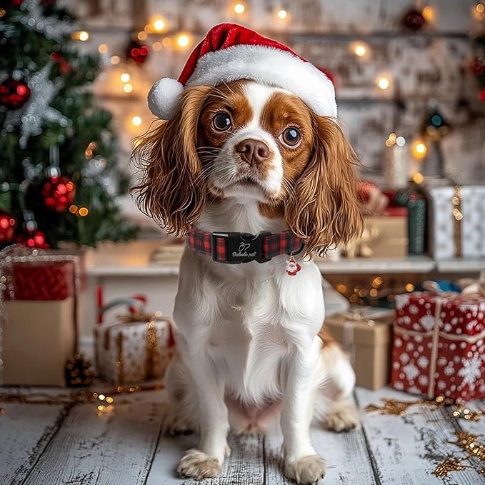 Babole Pet Christmas Dog Collar for Medium Dogs - Vintage Red Green Tartan Christmas Collars for Dogs, Soft Adjustable Winter Holiday Dog Collars with Quick Release Buckle M