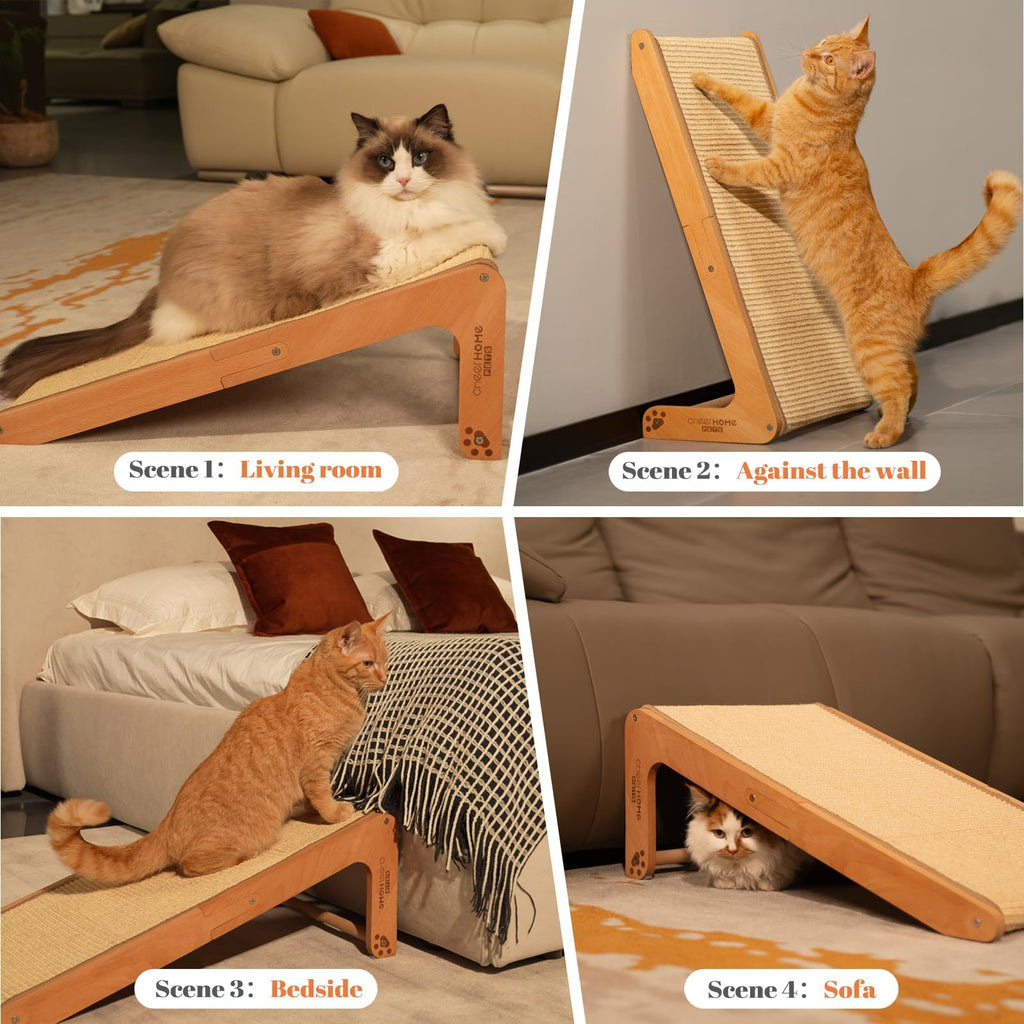 CHEERHOME PETS Sisal Cat Scratcher Ramp for Indoor L-Shape Solid Wooden