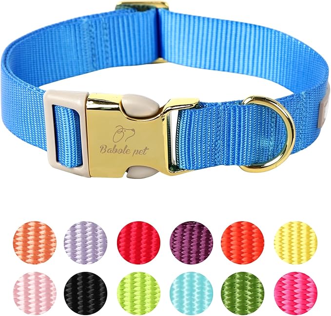 Babole Pet Nylon Dog Collar - Adjustable Blue Soft Webbing Dog Collars for Small Medium Large Dogs Boy Girl Puppy Collar with Safety Metal Buckle XS