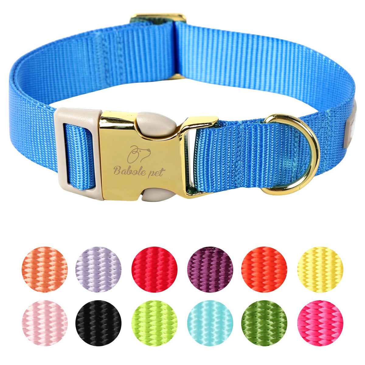 Babole Pet Nylon Dog Collar - Adjustable Orange Soft Webbing Dog Collars for Small Medium Large Dogs Boy Girl Puppy Collar with Safety Metal Buckle XS