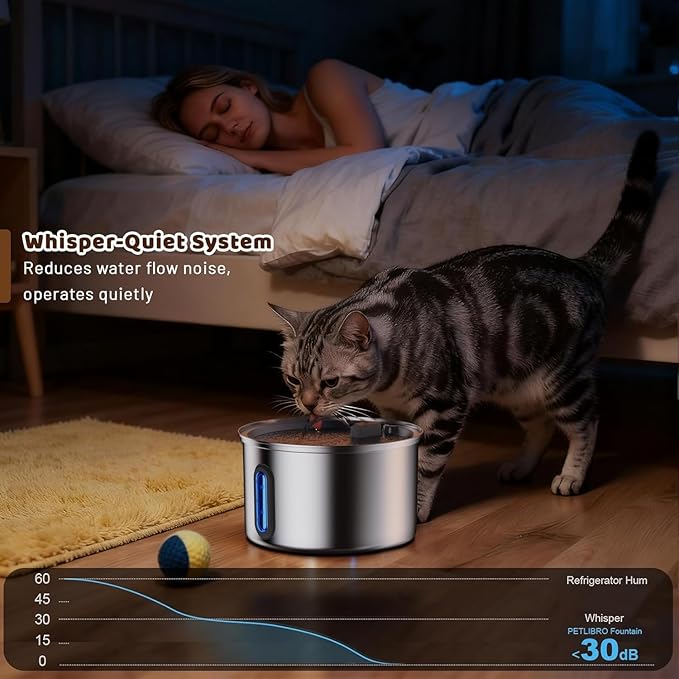 Cat Water Fountain Stainless Steel, 3.2L Cat Fountains for Drinking with Smart Quiet Pump and Water Level Window, Easy-to-Clean Automatic Pet Water Dispenser (3.2L Fountain with 12 Filters)