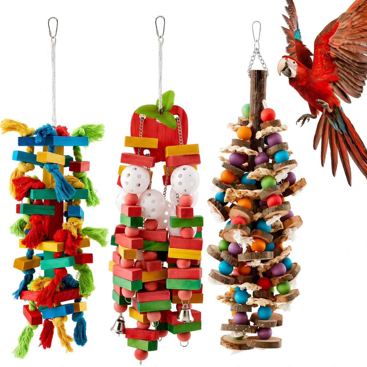 Seenelling 3 Pcs Extra Large Bird Toys for Parrots, Block and Ball