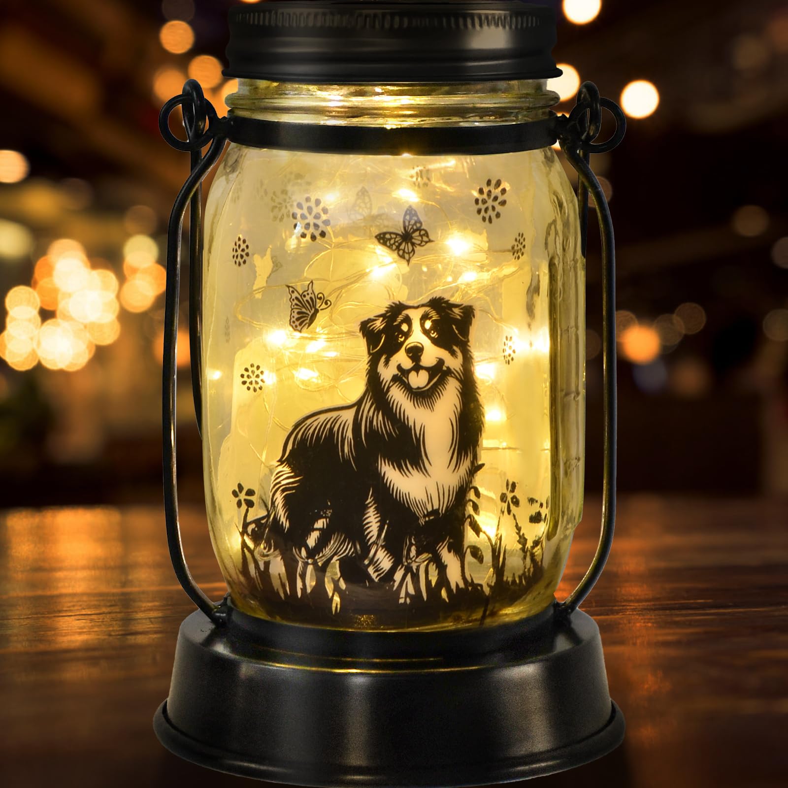 kyoryuger Border Collie Gifts for Women/Men Border Collie Solar Lanterns Dog Mom Birthday, Dog Lovers Lantern, Pet Loss Pet Memorial Lights, Solar Garden Decor Outside for Yard, Patio,Backyard,Porch