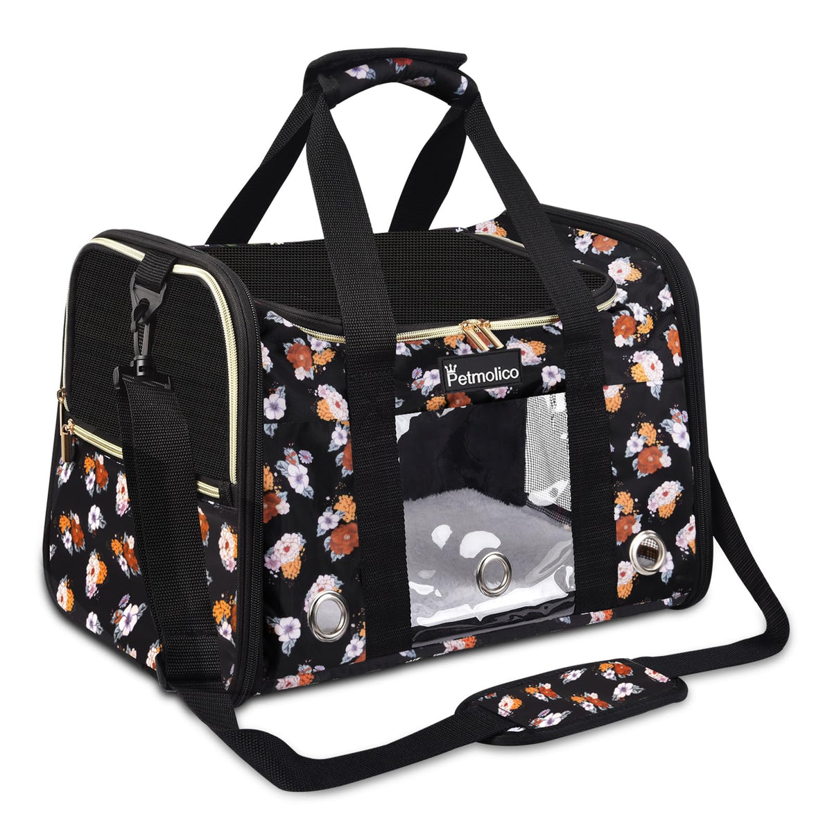 Petmolico Cat Carrier Soft-Sided Airline Approved, Large, Orange Flower