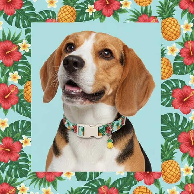 Britwicfr Summer Dog Collar with Tropical Pattern, Cute Dog Collar for Girl Boy Dogs, Pet Collar with Unique Print and Soft Fabric, Suitable for Small Dogs