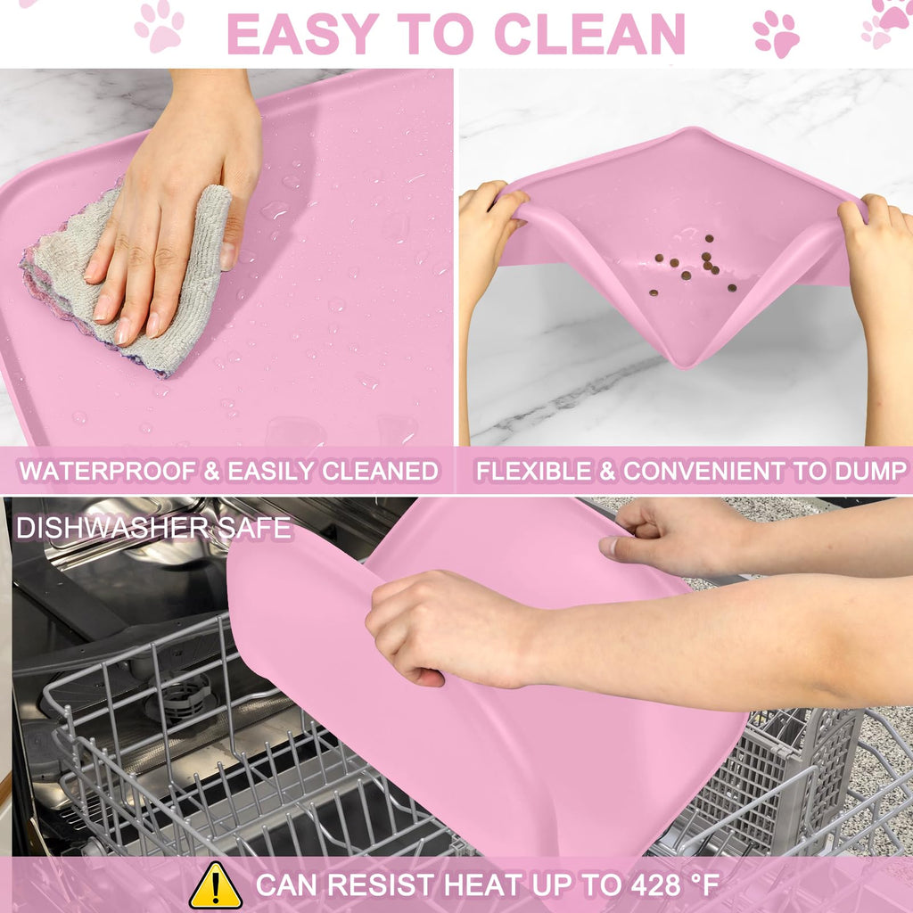SMILOOL Waterproof Silicone Pet Food Mat with Raised Edge for Dog & Cat