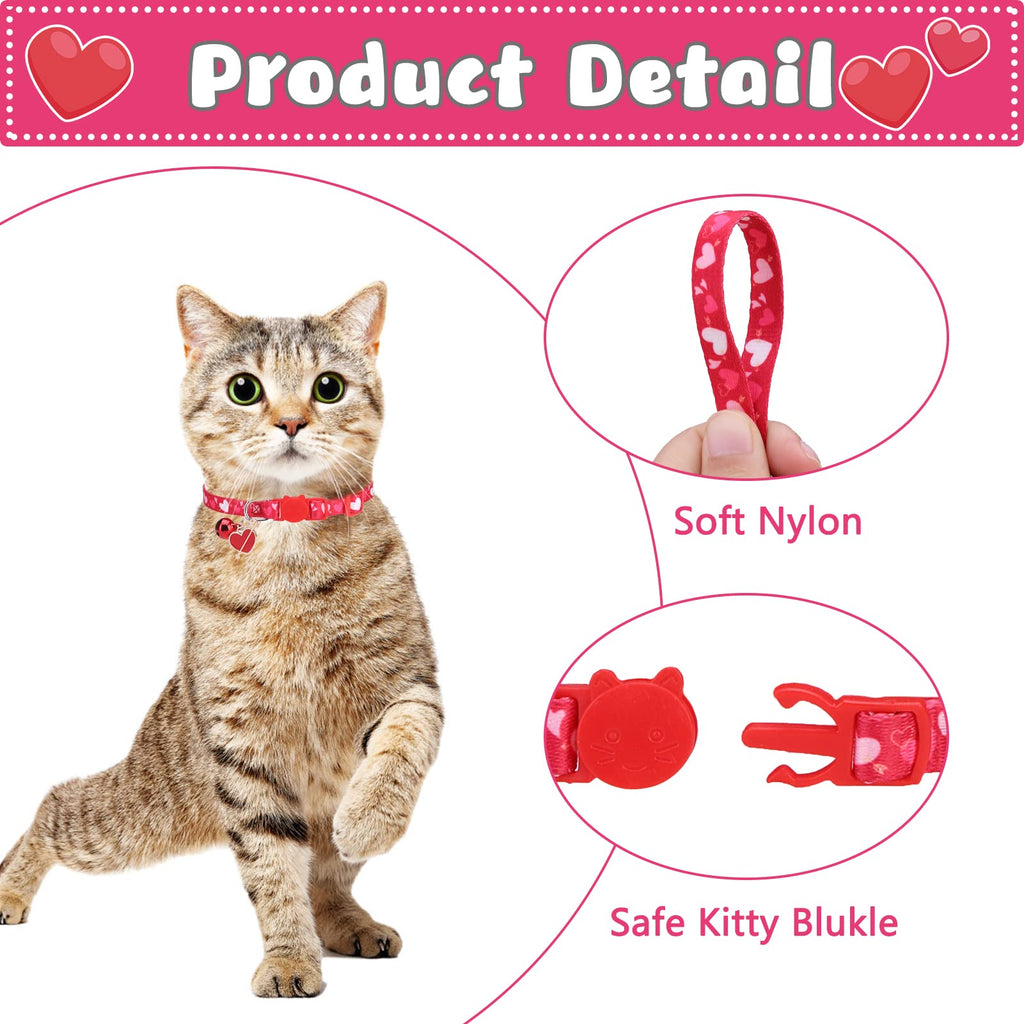 VKPETFR Breakaway Cat Collars with Bell & Cute Pendants, 3 Pack Safety Buckle Kitten Collars, Adjustable Pet Collar Ideal for Girl Boy Cats Puppy (Love Heart)