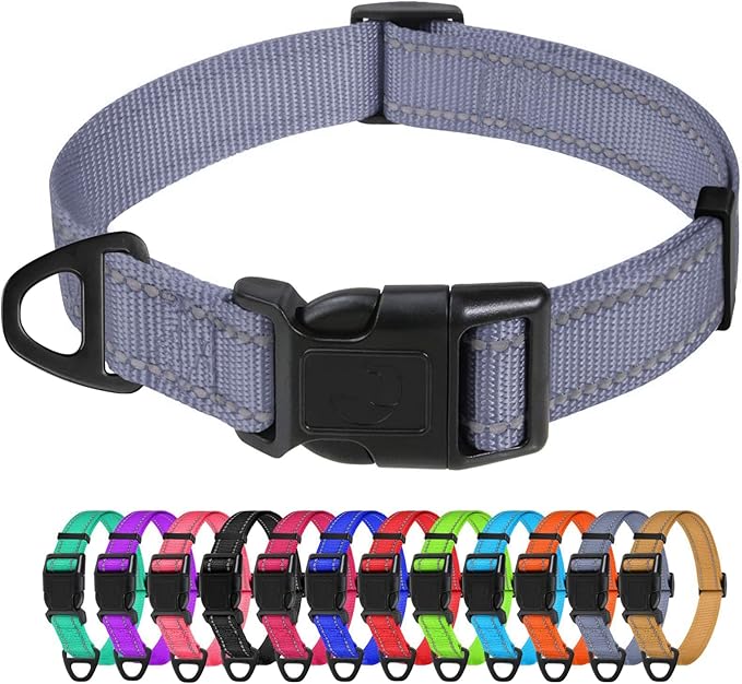 TagME Small Dog Collar, Reflective Puppy Collar, Gray, 5/8" Width