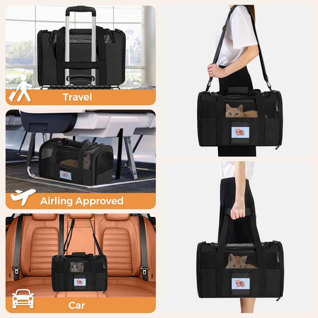 Soft Cat Carrier with Detachable Food Bowl,Pet Travel Bag (Up to 16 lbs)