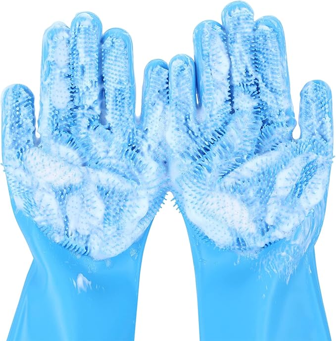 Pecute Silicone Pet Grooming Gloves for Washing Cats Dogs Bath Brush Large