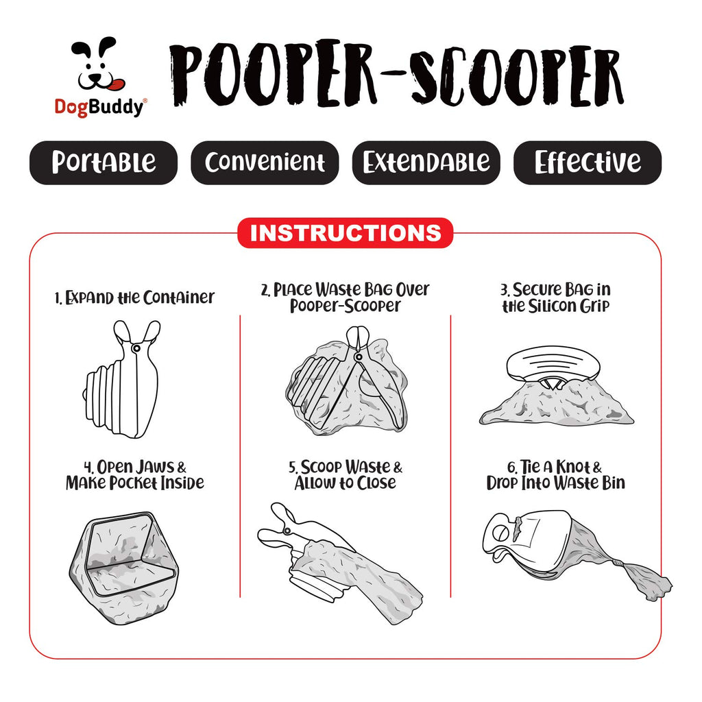 DogBuddy Pooper Scooper, Portable Dog Pooper Scooper, Poop Scooper for Small and Large Dogs, Pooper Scooper with Bag Attachment, Leash Clip and Dog Waste Bags Included (Large, Taupe)