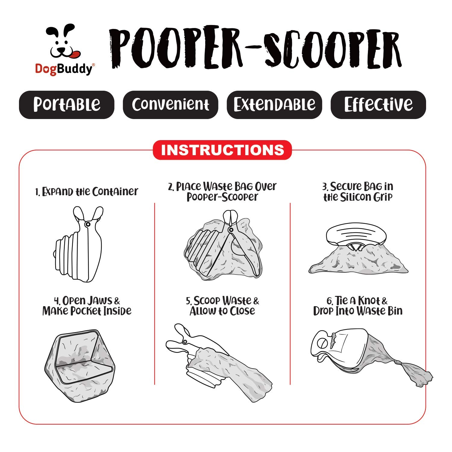 DogBuddy Pooper Scooper, Portable Dog Pooper Scooper, Poop Scooper for Small and Large Dogs, Pooper Scooper with Bag Attachment, Leash Clip and Dog Waste Bags Included (Large, Taupe)