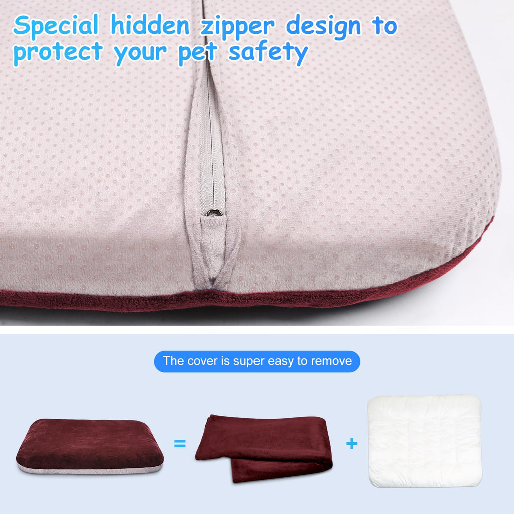Magic Dog Super Soft Extra Large Dog Bed, 47 Inches Jumbo Orthopedic Foam Pet Beds with Anti Slip Bottom, Dog Sleeping Mattress with Removable and Washable Cover, Burgundy XL