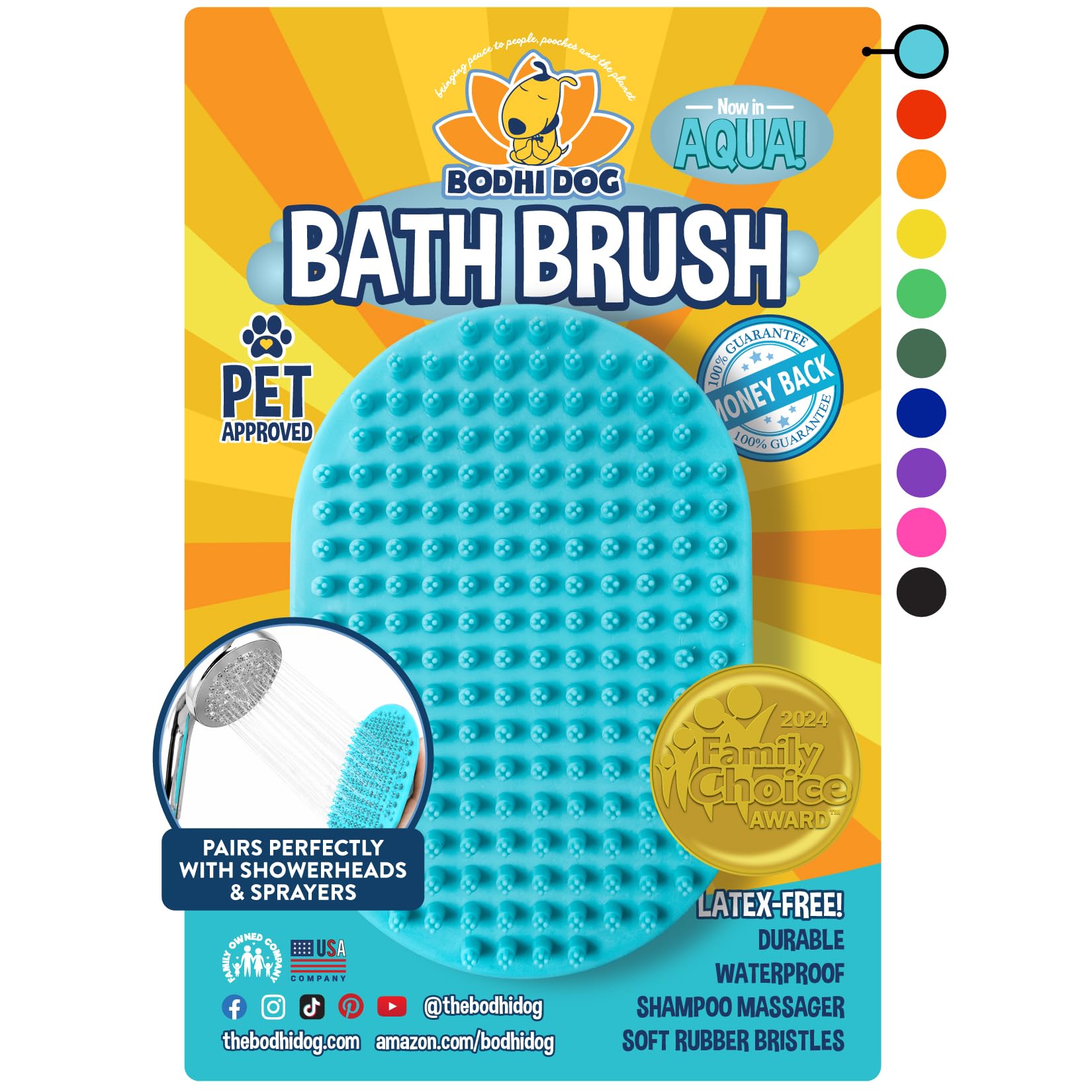 Bodhi Shampoo Brush | Pet Shower & Bath Supplies for Cats & Dogs Grooming | Long & Short Hair Dog Scrubber for Bath | Professional Quality Dog Wash Brush