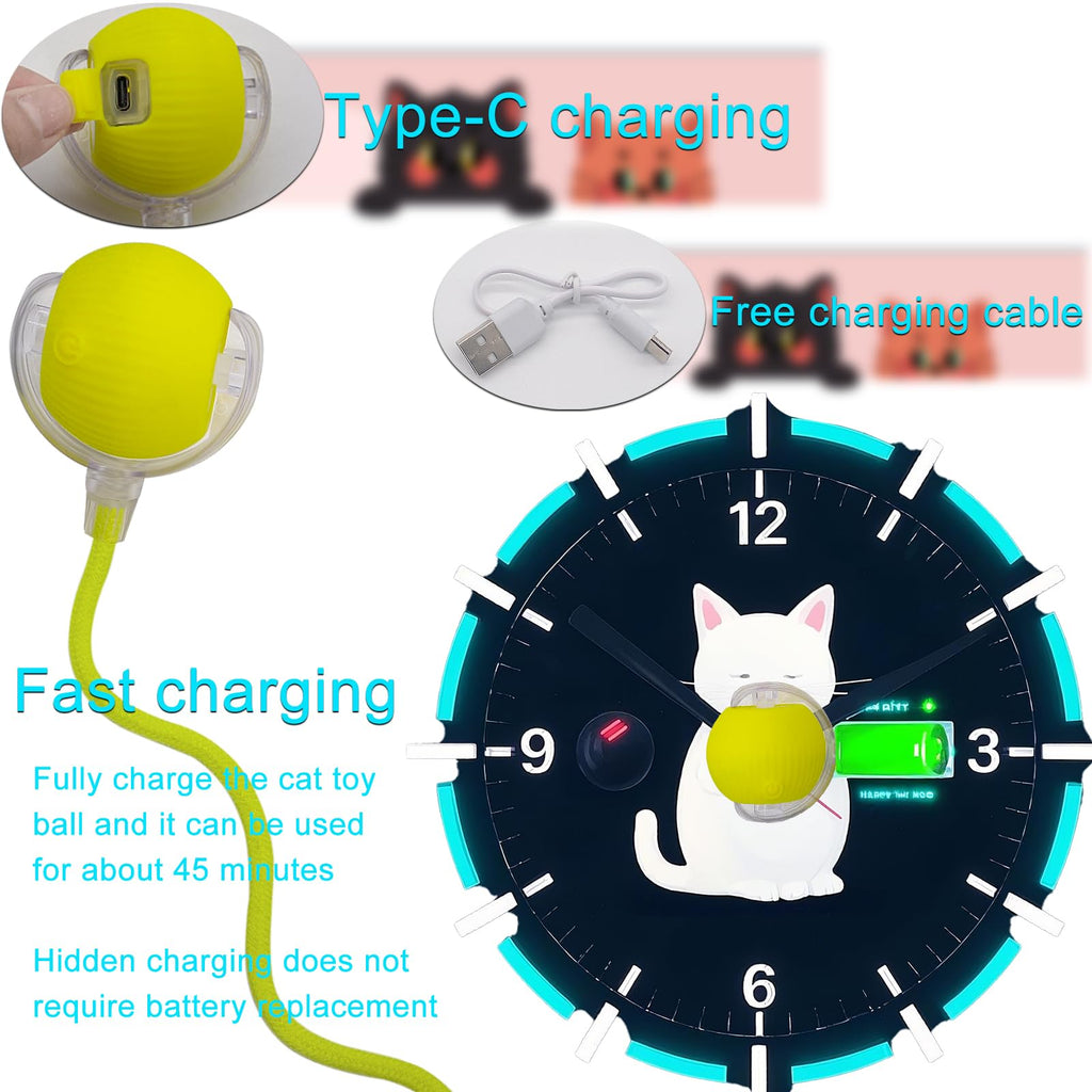 Interactive Cat Dog Toy Ball with LED Light, Automatic Rolling(Yellow)