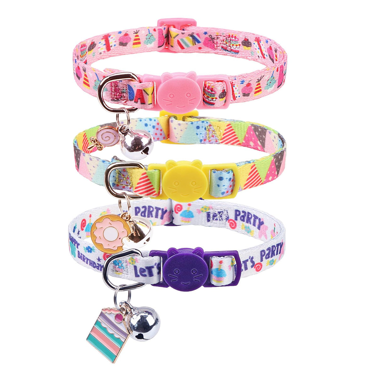SCENEREAL Breakaway Cat Collars with Bell, 3 Pack Adjustable Safety Cat Collar for Boy and Girl Cats, Cute Kitten Collar for Cats Puppies Daily Wearing