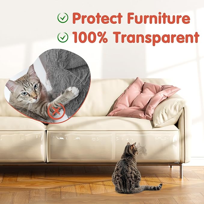 18 PCS Large Cat Scratch Furniture Protector, Transparent Couch Protector from Cat Claws, Single-Sided Self Adhesive Anti Pet Deterrent Sofa Cover, 17IN (Pack of 2)