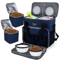 BAGLHER Dog Travel Bag, Pet Travel Bag (ALL Pet Travel Supplies), With 2 Pet Food Containers and 2 Collapsible Silicone Bowls; Essential Kits for Pet Travel Dark Blue
