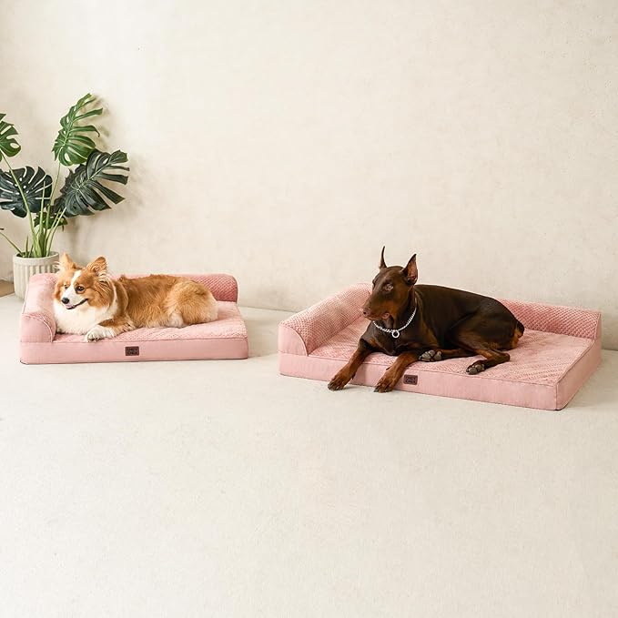 EHEYCIGA XXL Dog Bed Memory Foam, Orthopedic Giant Dog Bed Jumbo with Washable Removable Cover, Waterproof Pet Sofa Couch with Nonskid Bottom, 48x35x7.5, Pink