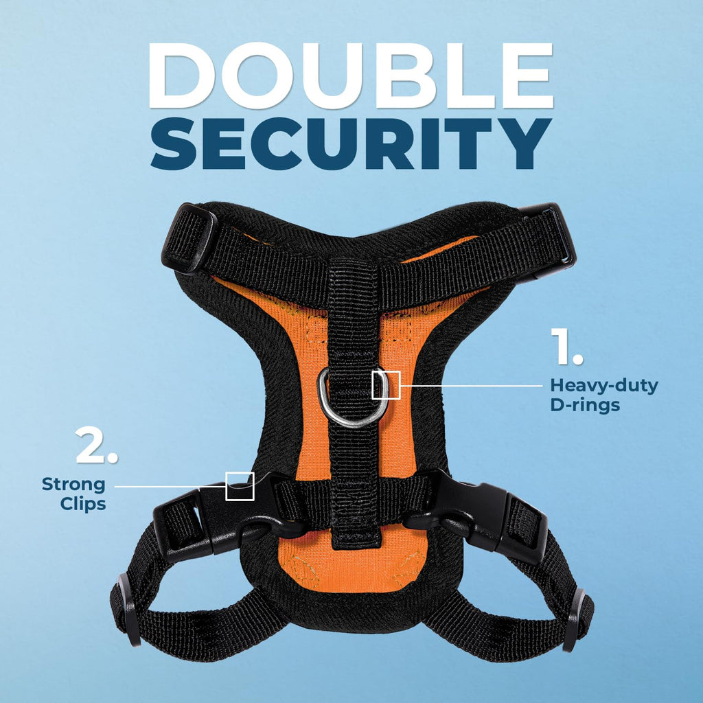 Voyager Escape-Proof Step-in Lock Cat Harness & 5ft Neoprene-Handle Leash Set All-Weather Mesh with Reflective Stitching for Small to Large Cats by Best Pet Supplies, Orange/Black Trim, XXXS